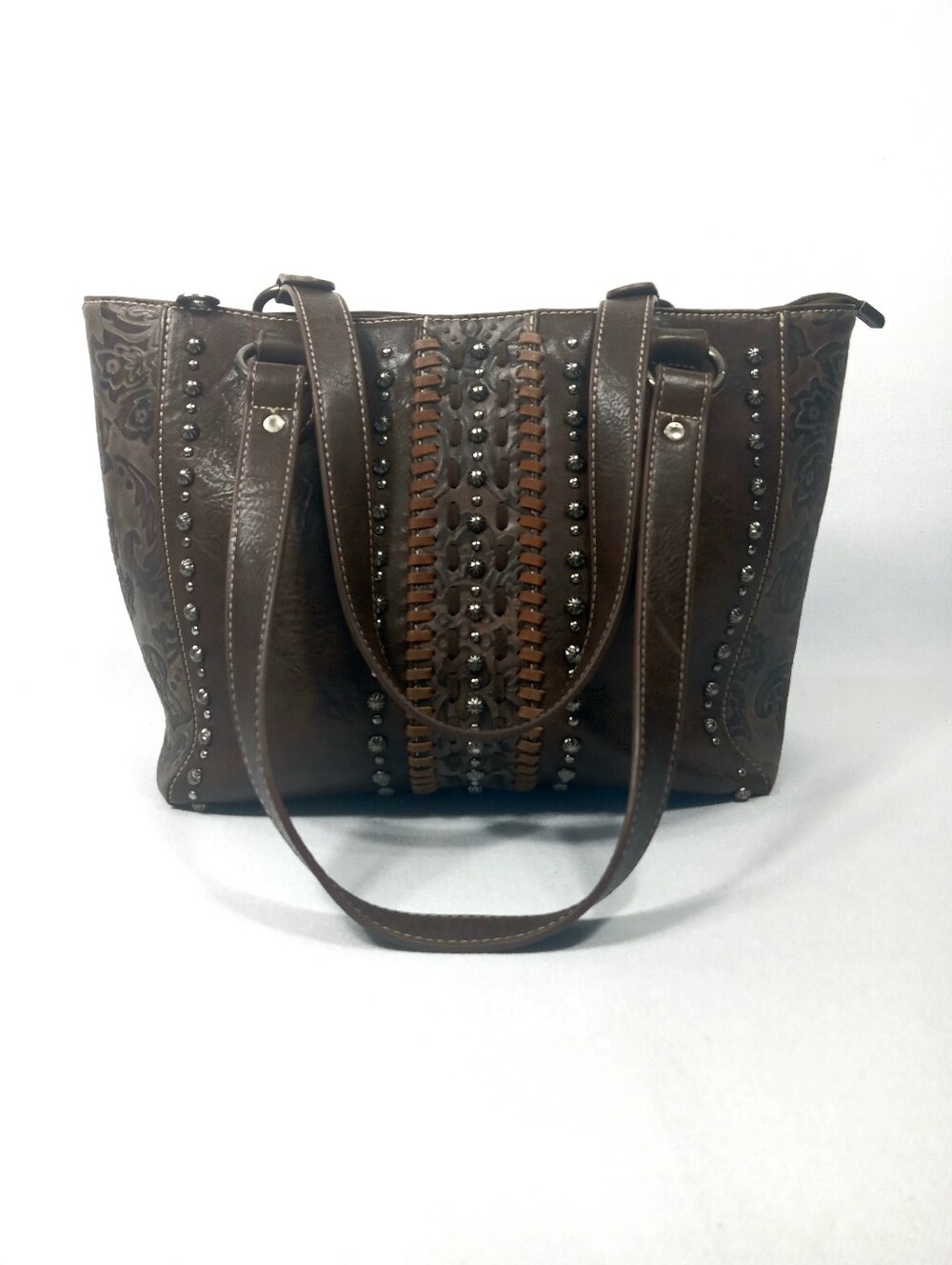 AMERICAN BLING Western Style Studded Large Brown Tote Bag Shoulder Bag